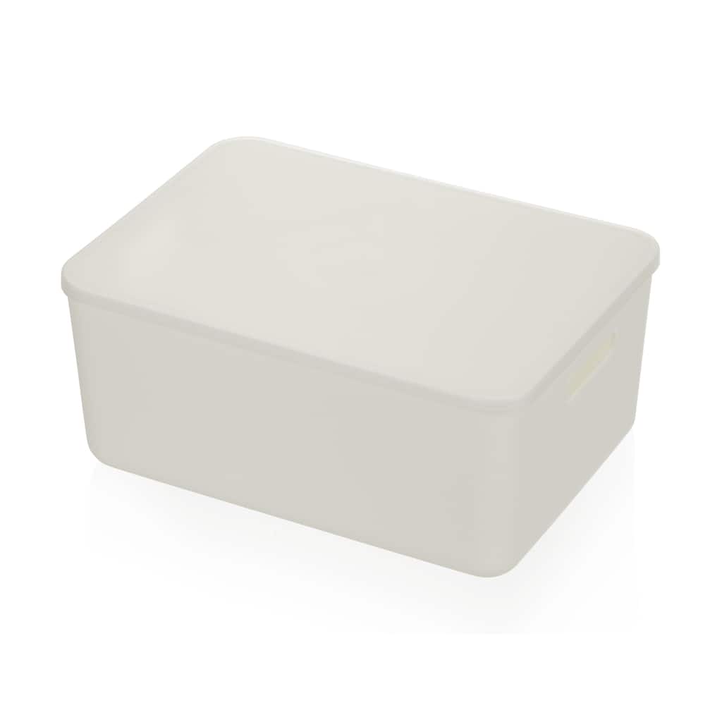 YBM Home Stackable Plastic Storage Bin with Lid, White