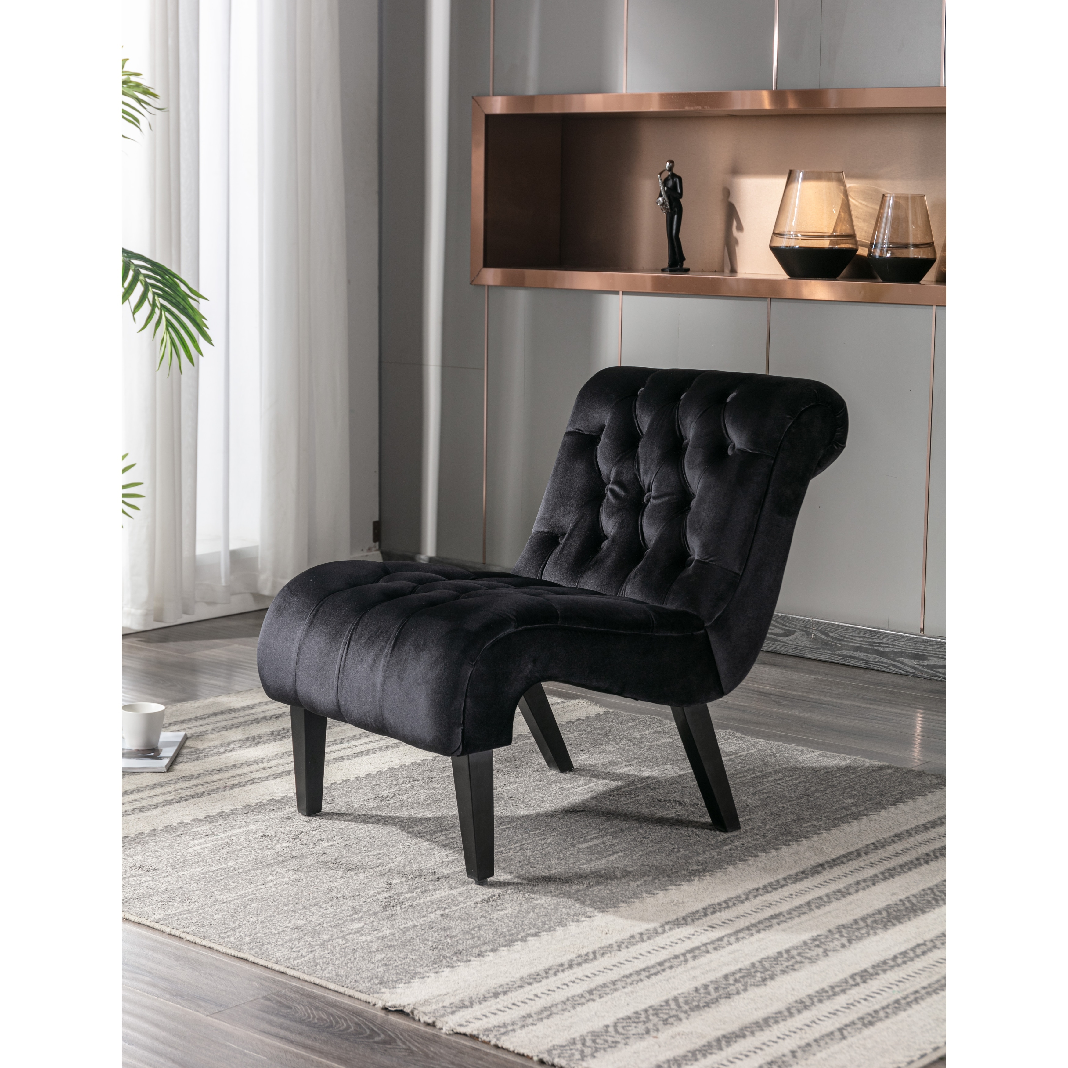 Vintage style Velvet Accent Living Room Chair Polyester Padded Seat Leisure Chair Ergonomic Bending Chair