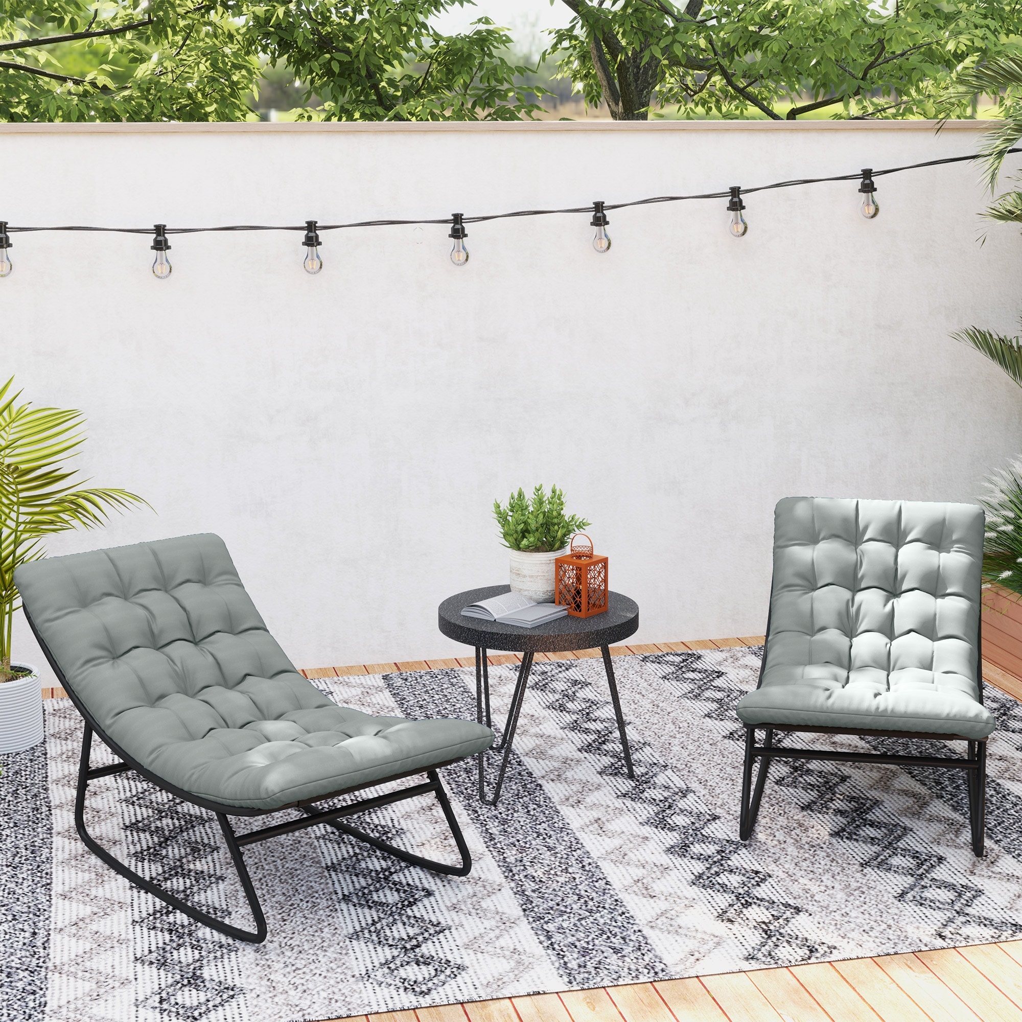 2 Pieces Outdoor Rocking Chairs Side Chair with Thick Cushions, Leisure Chair Lounge Chair Reading Chair