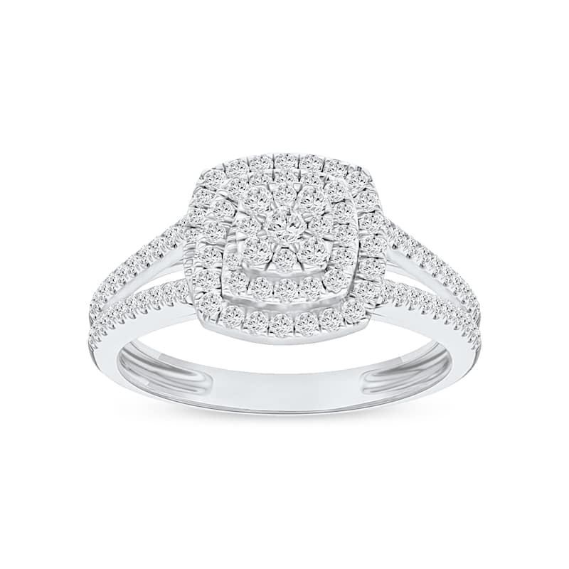 1/2ct TDW Diamond Double Halo Engagement Ring in 10K White Gold for Women