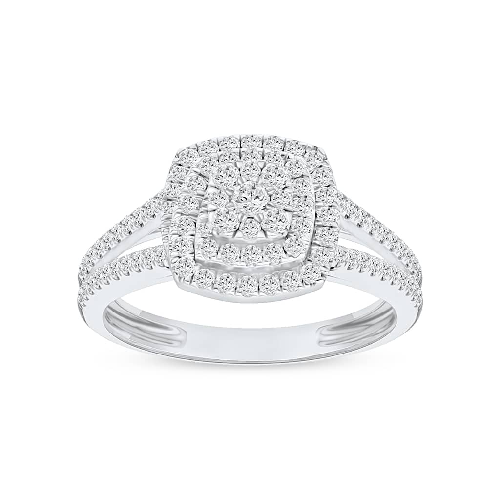 1/2ct TDW Diamond Double Halo Engagement Ring in 10K White Gold for Women