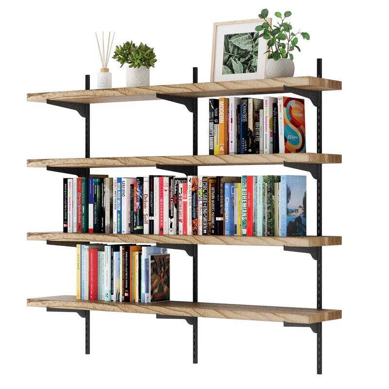 Wallniture Turin 54" Adjustable Shelf, Floating Bookshelf for Room Decor, Wall Shelf Unit for Living Room, Rustic, Tier Options