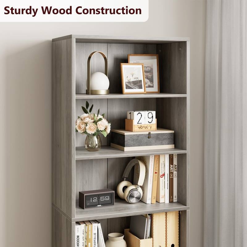 71.4" Tall Bookshelf, 4-Tier Bookcase, Book Shelf, Open Storage Shelf with Doors