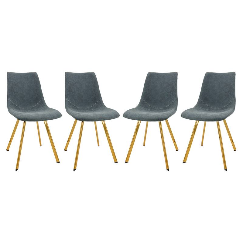 Markley Leather Dining Chair Set of 4 With Gold Metal Legs Modern Accent Side Chair - Peacock Blue
