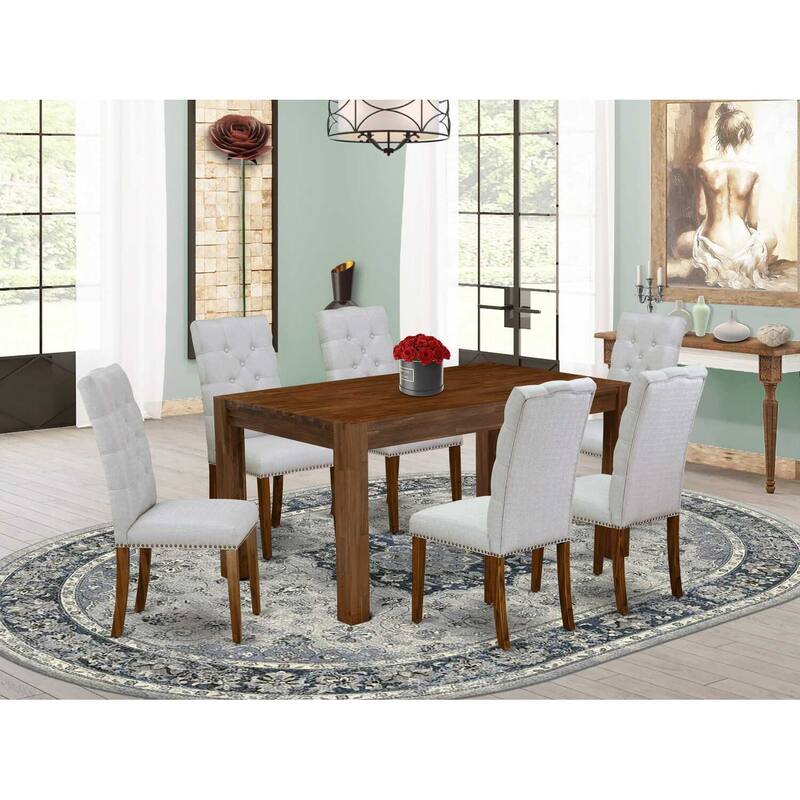 7-Piece Rectangle Natural Oak Finish Solid Wood Top Dining Table with 6 Parson Chairs with