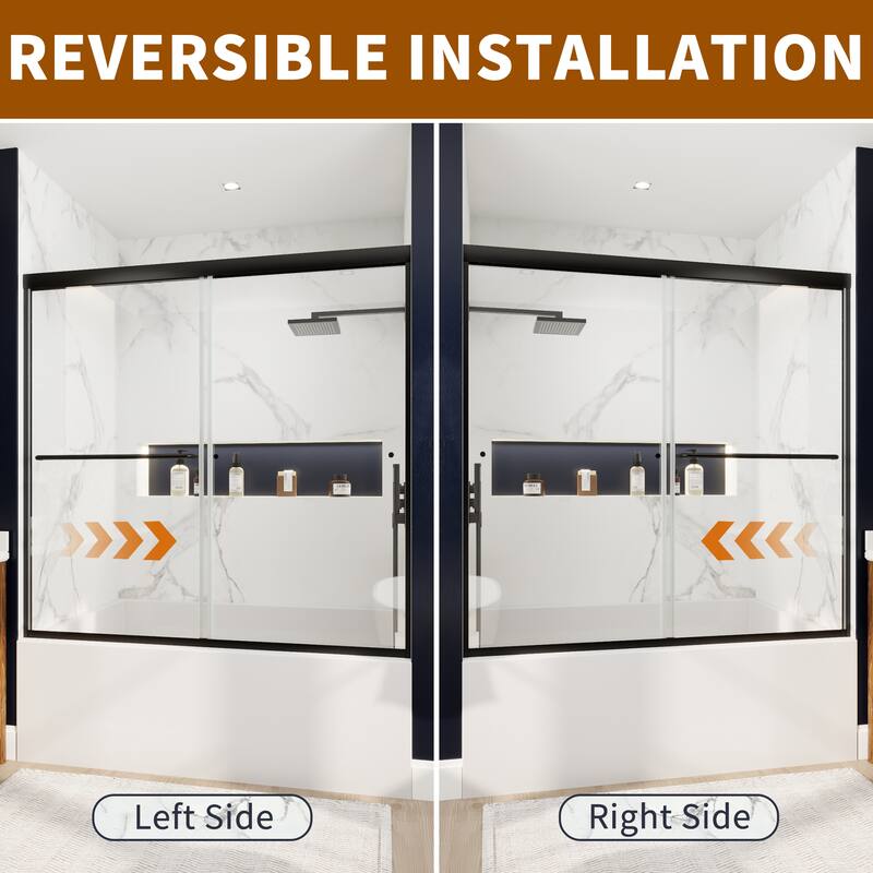 Modland 56-60" Sliding Bathtub Door, 1/4" ANSI Glass with Dual Protection Film, Matte Black Bypass Tub Enclosure