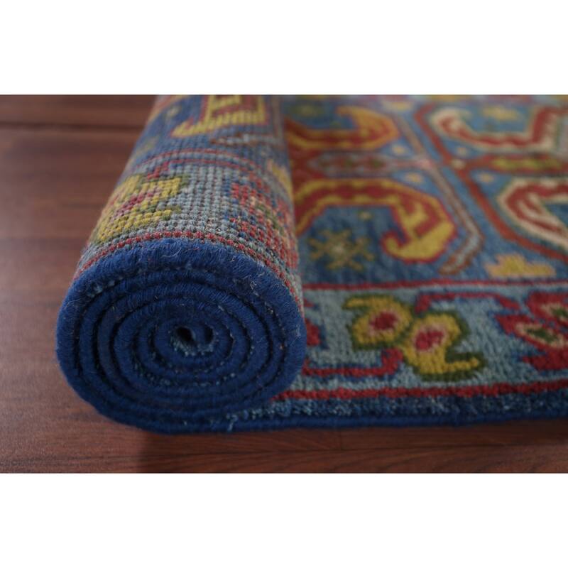 Geometric Blue Kazak Oriental Runner Rug Handmade Wool Carpet - 2'5"x 9'10"