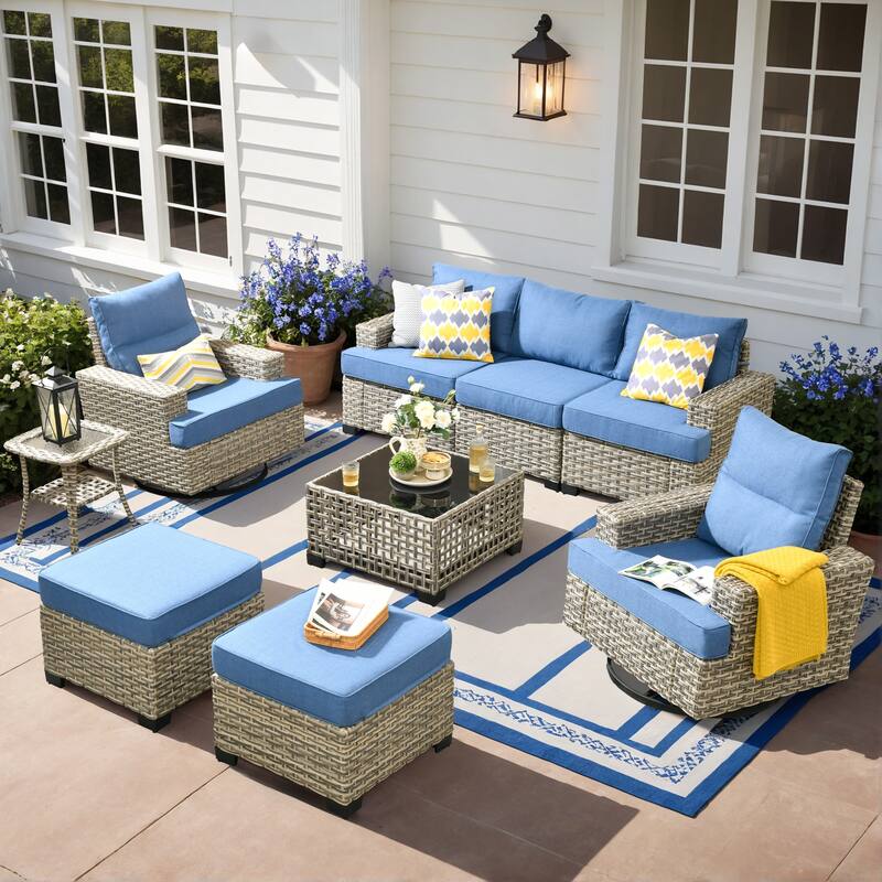 XIZZI 9-piece Outdoor Patio Wicker Furniture Swivel Chair Set