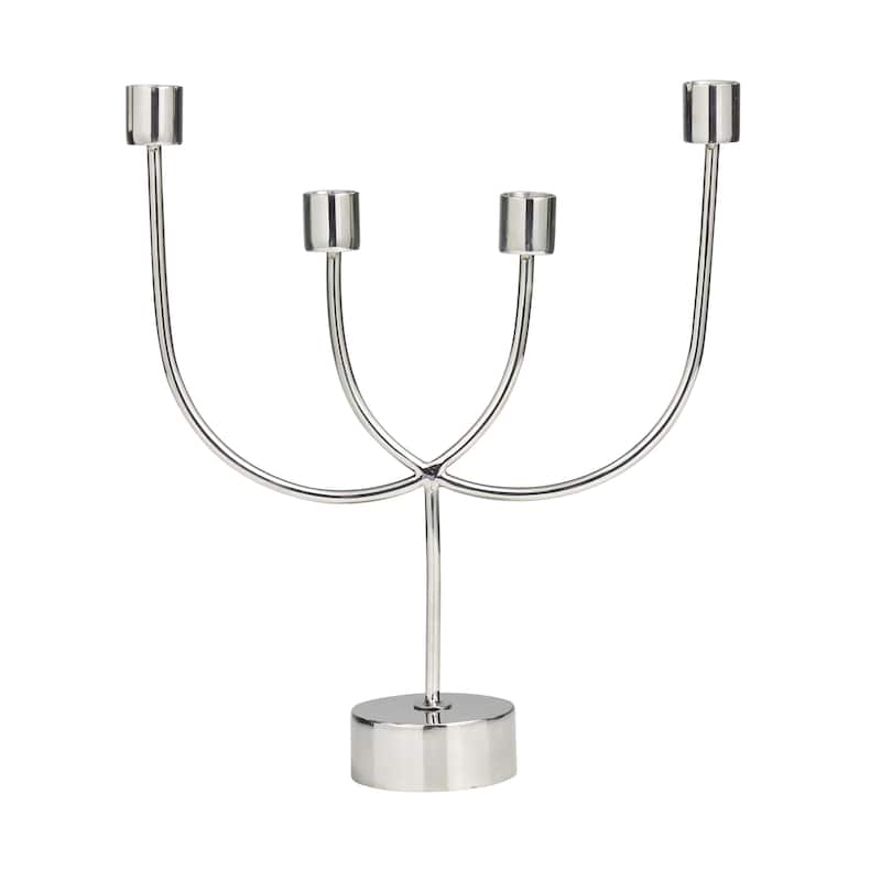 Stainless Steel Metal Overlapping U-Shaped Decorative Candelabra with Round Elevated Base - Silver - Roche River Decor