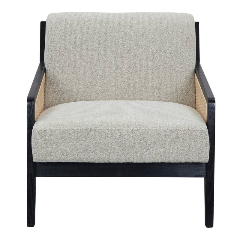Kratz Modern Beige Fabric & Rattan & Black Walnut Accent Chair
