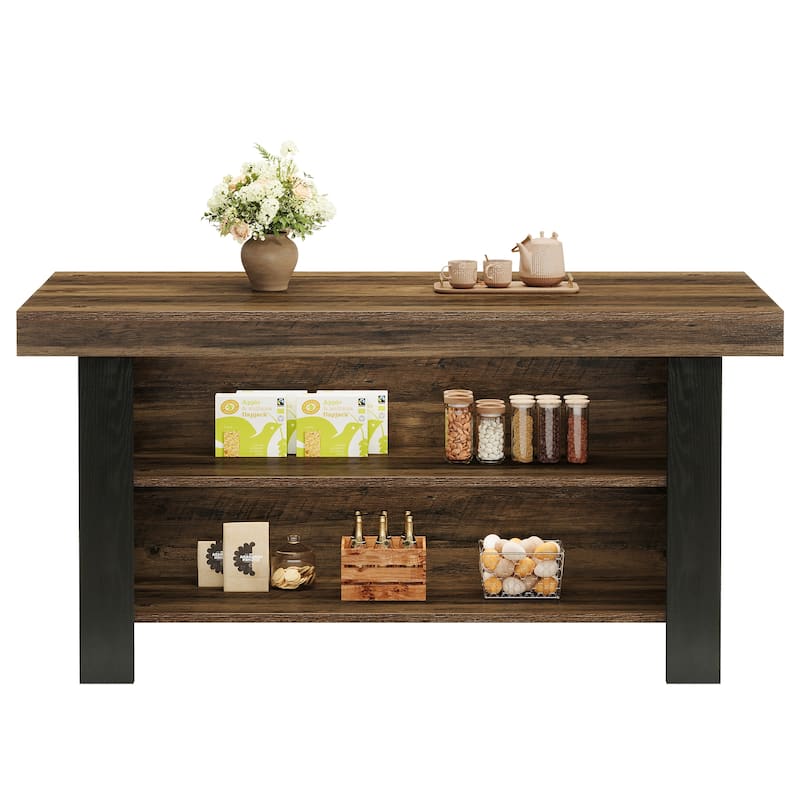 55-Inch Center Island Table with Storage, Farmhouse Kitchen Island