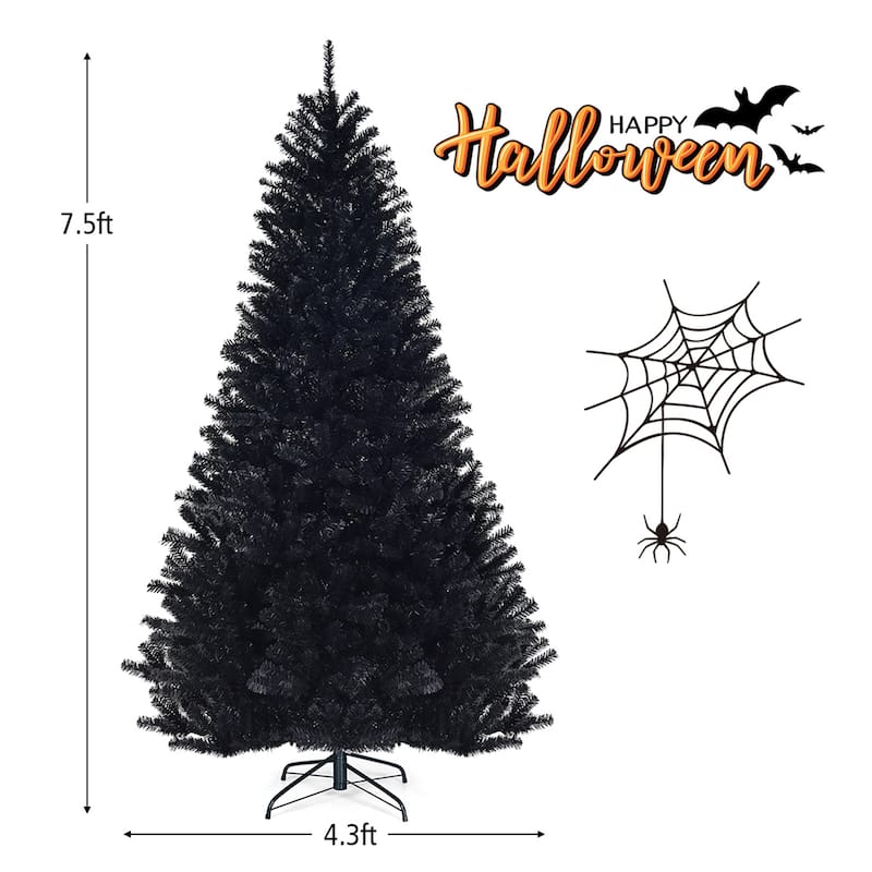 Gymax 7.5FT Artificial Halloween Christmas Tree Hinged Pine Tree - 4.3' x 7.5' (Dia x H)