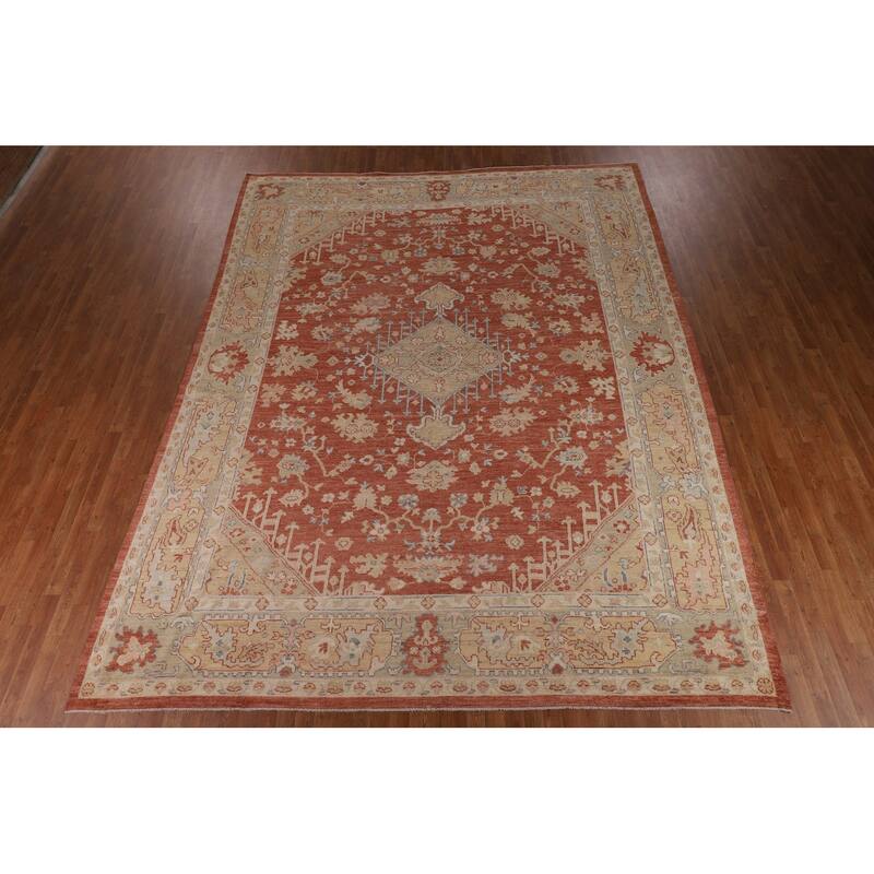 Vegetable Dye Oushak Turkish Large Rug Orange Hand-Knotted Wool Carpet - 10'8"x 13'6"