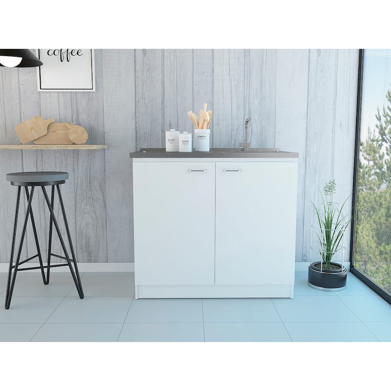 Oklahoma Utility Sink, Double Door Cabinet, Stainless Steel Countertop