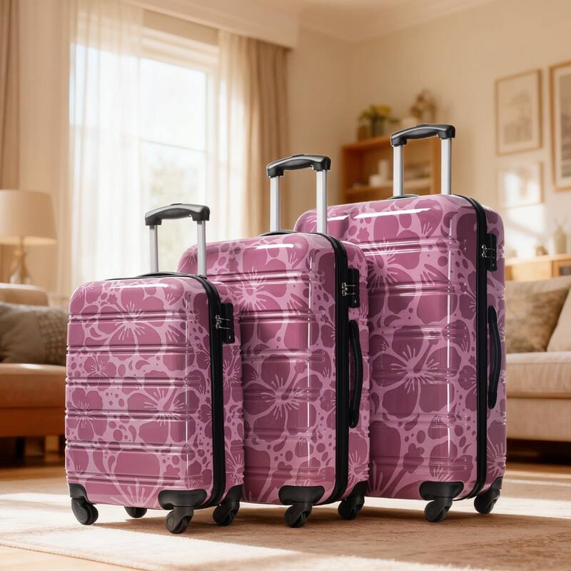 3-Piece, Modern Luggage Sets, Lightweight Luggage with Silicone Handles and Combination Lock, for Boarding Travel, Pink Purple