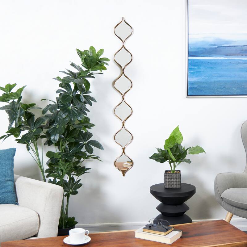 Gold Metal Slim Stacked Chain 6 Layer Room Wall Mirror with Tear Drop Pattern - Gold