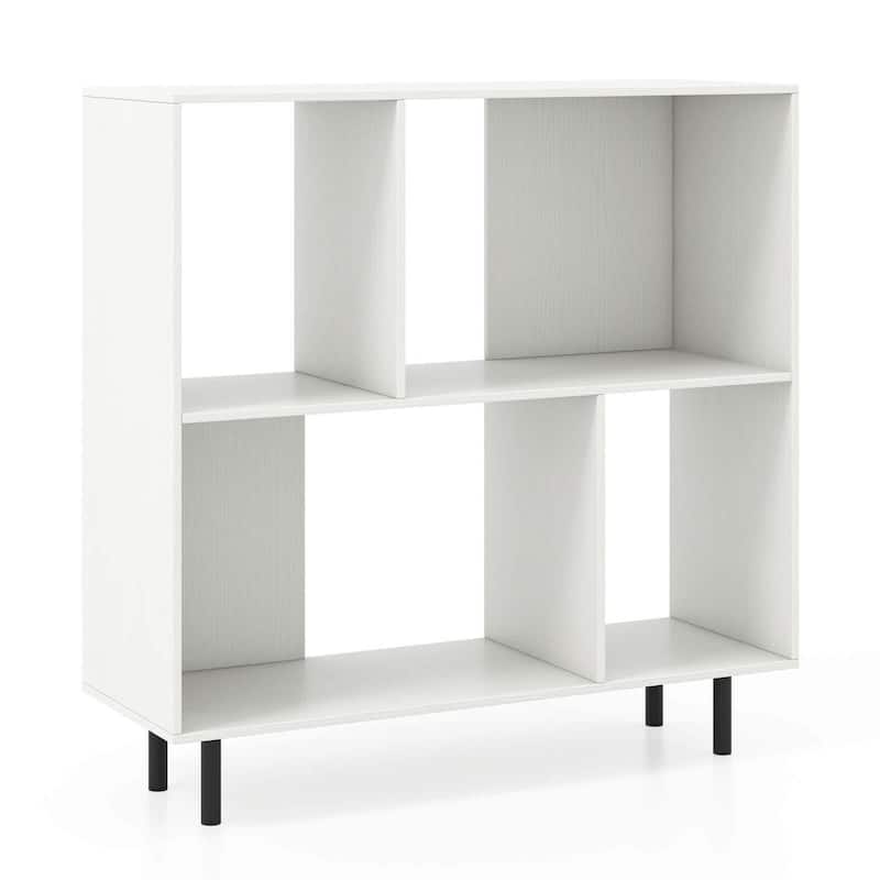 4 Cube Storage Organizer 2 Tier Bookcase w/ Metal Legs - White
