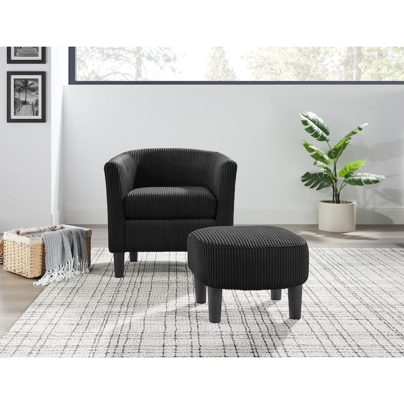 Modern Accent Chair,Upholstered Arm Chair Linen Corduroy Single Sofa Chair with Ottoman Foot Rest Comfy Armchair