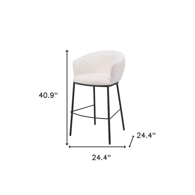 30" Ivory And Black Shearling And Steel Bar Height Bar Chair