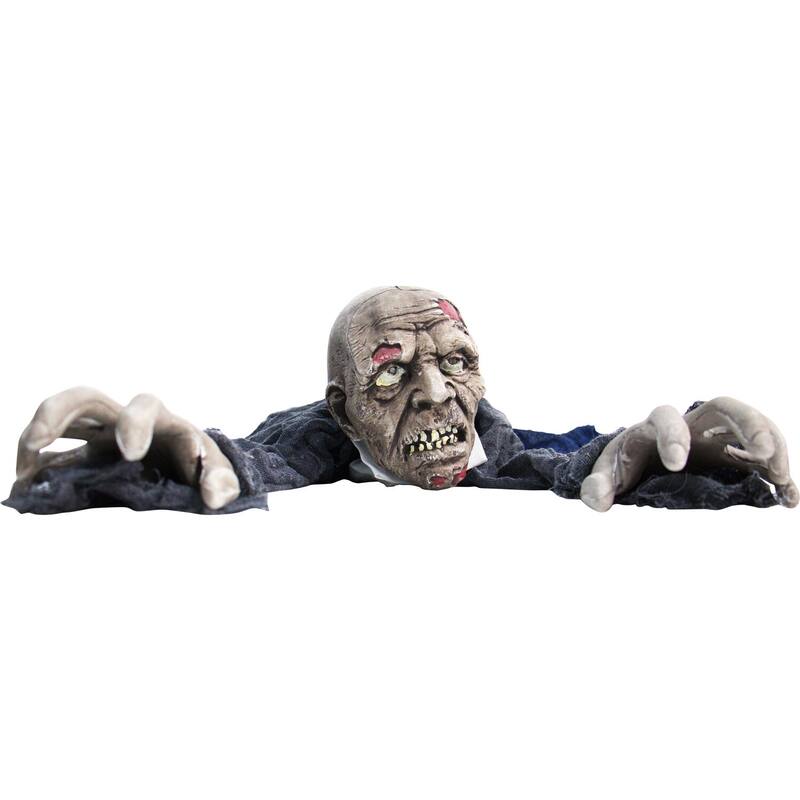 Haunted Hill Farm 62 In. Animatronic Zombie, Indoor/Outdoor Halloween Decoration, Flashing Red Eyes, Poseable, Battery
