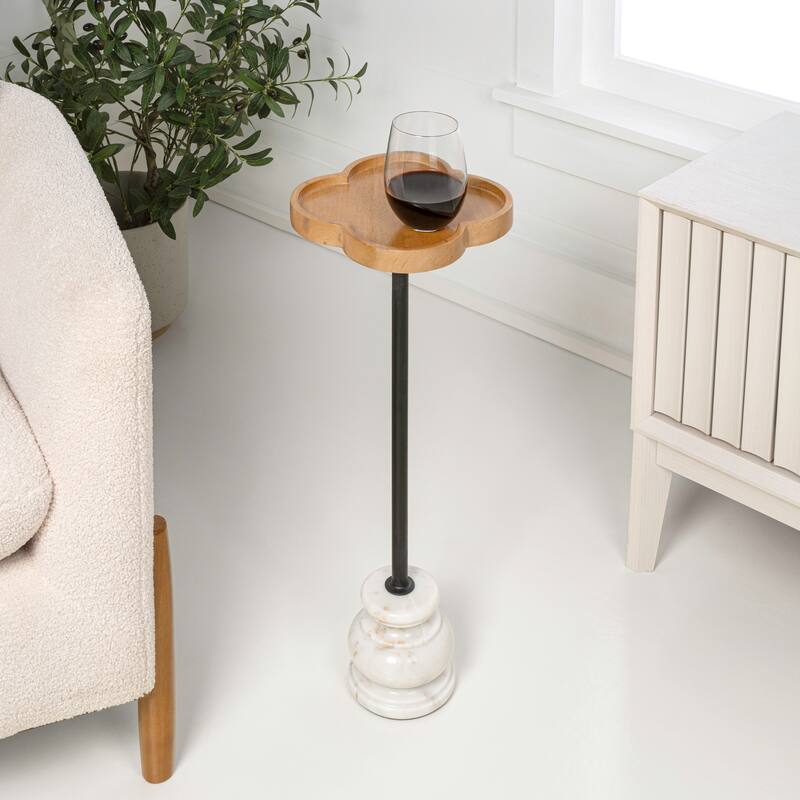 Colby 24.5" Wood & Metal End Table with Quatrefoil Top & Marble Base, By JONATHAN Y