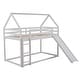 preview thumbnail 16 of 16, Modern Twin Size Wood Bunk House Bed with Slide, Ladder & Roof, Gray