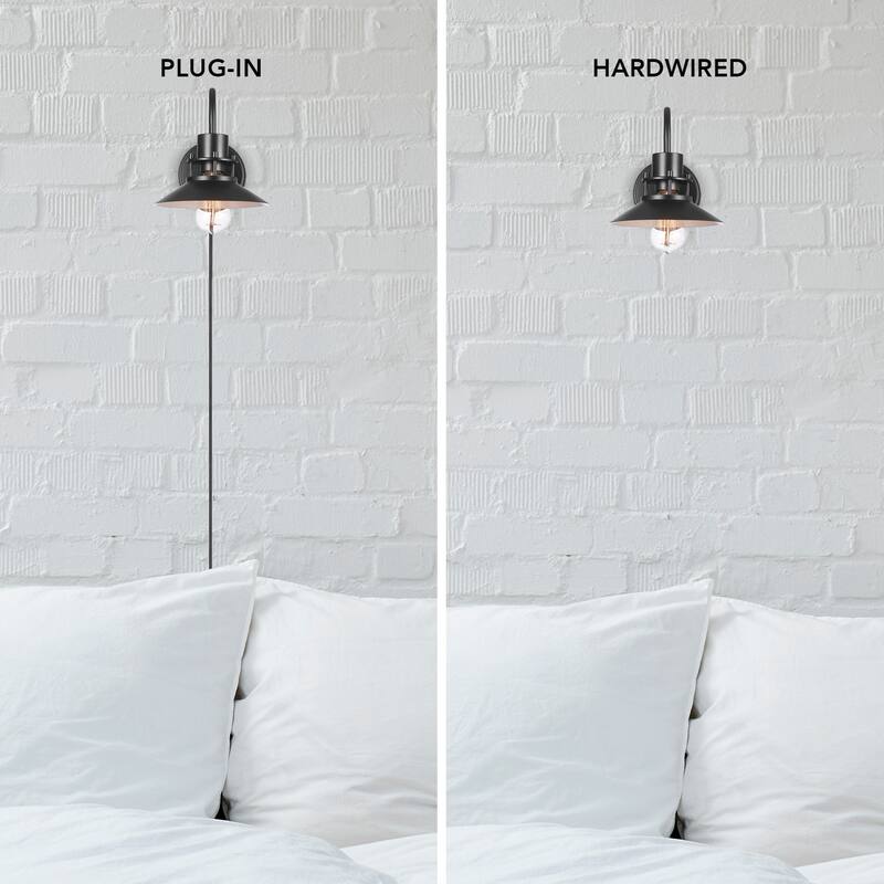 Wren 1-Light Matte Black Plug-In or Hardwire Wall Sconce - one size