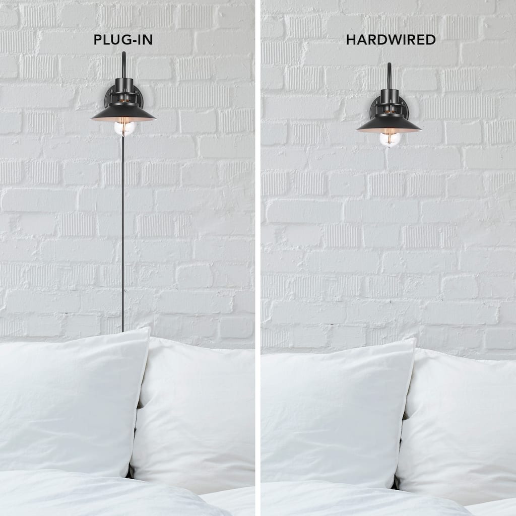 Wren 1-Light Matte Black Plug-In or Hardwire Wall Sconce - one size