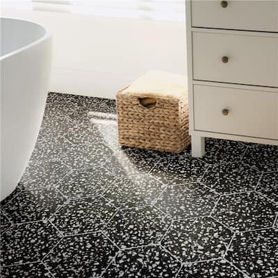 Merola Tile Venice Hex Black 8.63" x 9.86" Porcelain Floor and Wall Tile
