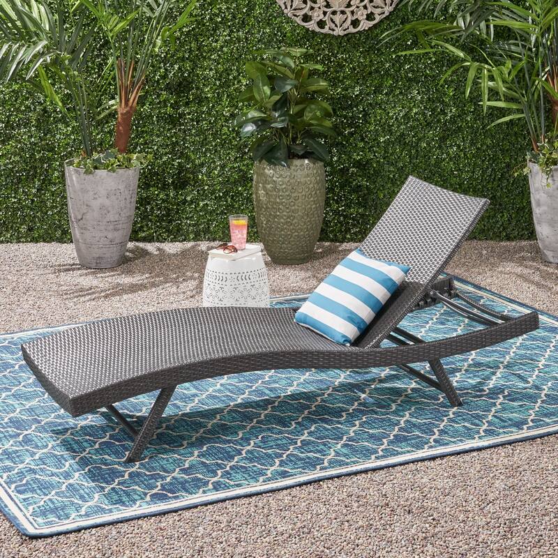 Roomfitters Kauai Outdoor Wicker Chaise Lounge with Adjustable Backrest, Modern Patio Recliner, Grey Finish