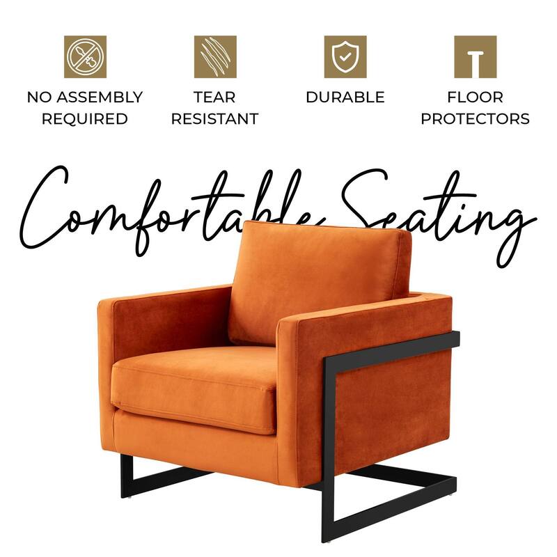 LeisureMod Lincoln Modern Velvet Arm Chair with Black Steel Frame - 35"