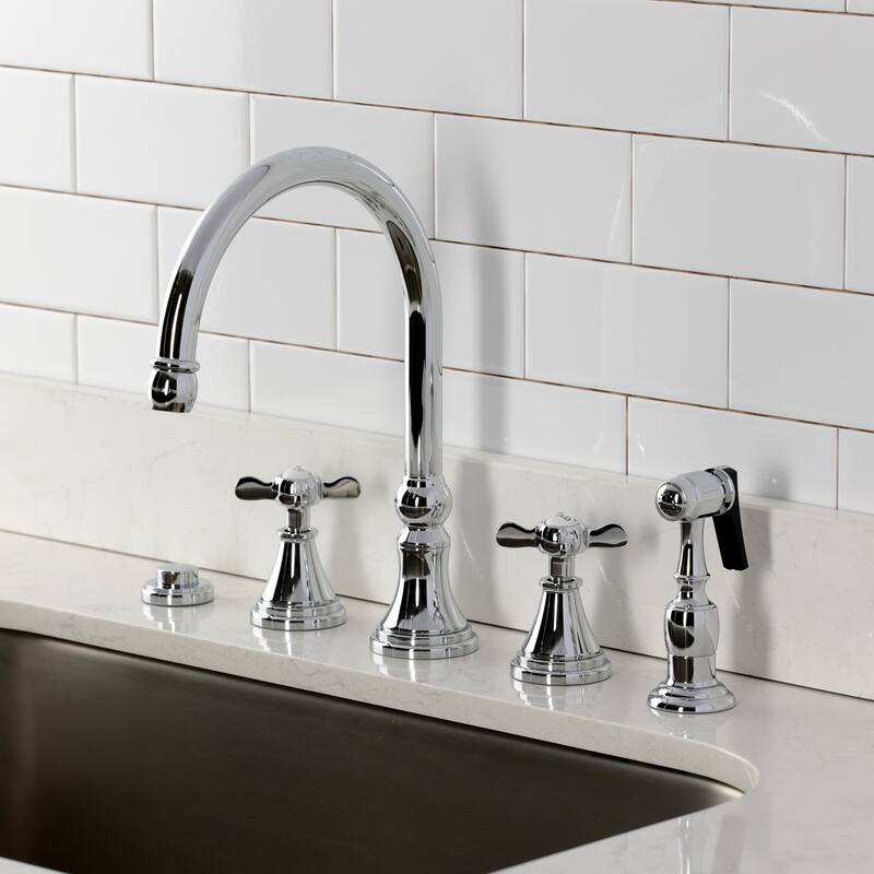 Kingston Brass Essex Double-Handle Wall-Mount Pre-Rinse Bridge Kitchen Faucet