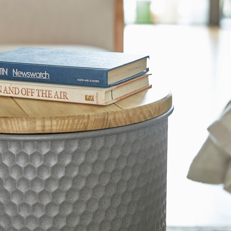 Glitzhome Set of 2 Modern Gray Honeycomb End Table Storage Ottoman