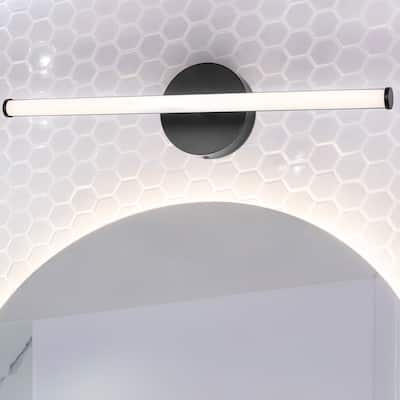 Brooks 20.25" 1-Light Modern Industrial 360-Degree Rotatable Aluminum Integrated LED Vanity Light, Black by JONATHAN Y