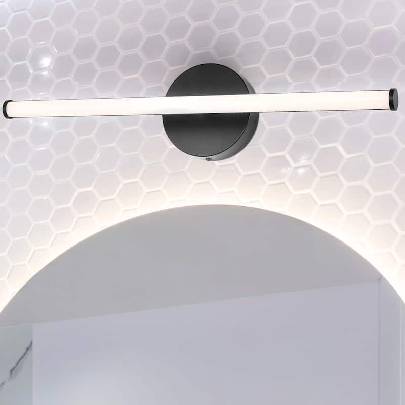 Brooks 20.25" 1-Light Modern Industrial 360-Degree Rotatable Aluminum Integrated LED Vanity Light, Black by JONATHAN Y