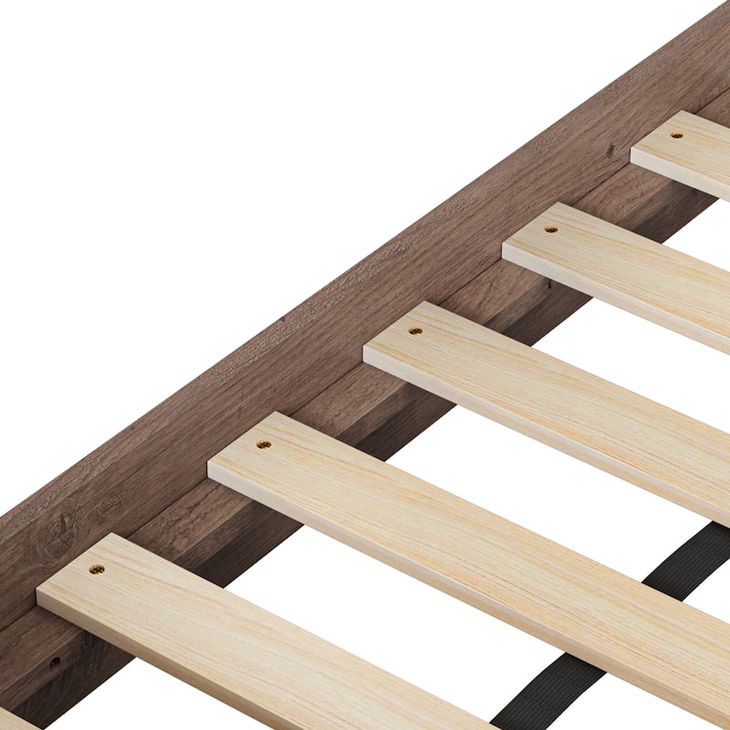 Traditional Solid Wood Bed Frame with Queen/King Size Platform Bed with Headboard for Bedroom