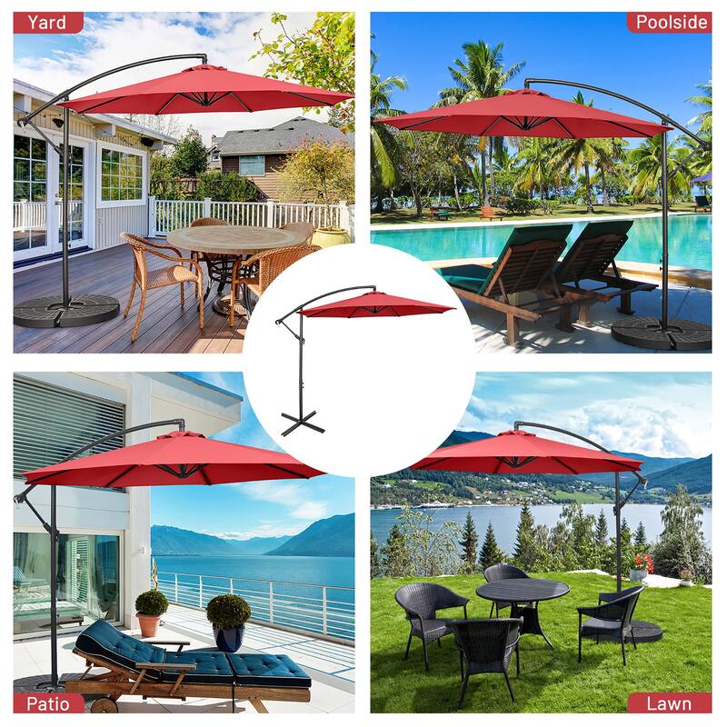 Costway 10 FT Patio Offset Umbrella w/8 Ribs Cross Base Tilt