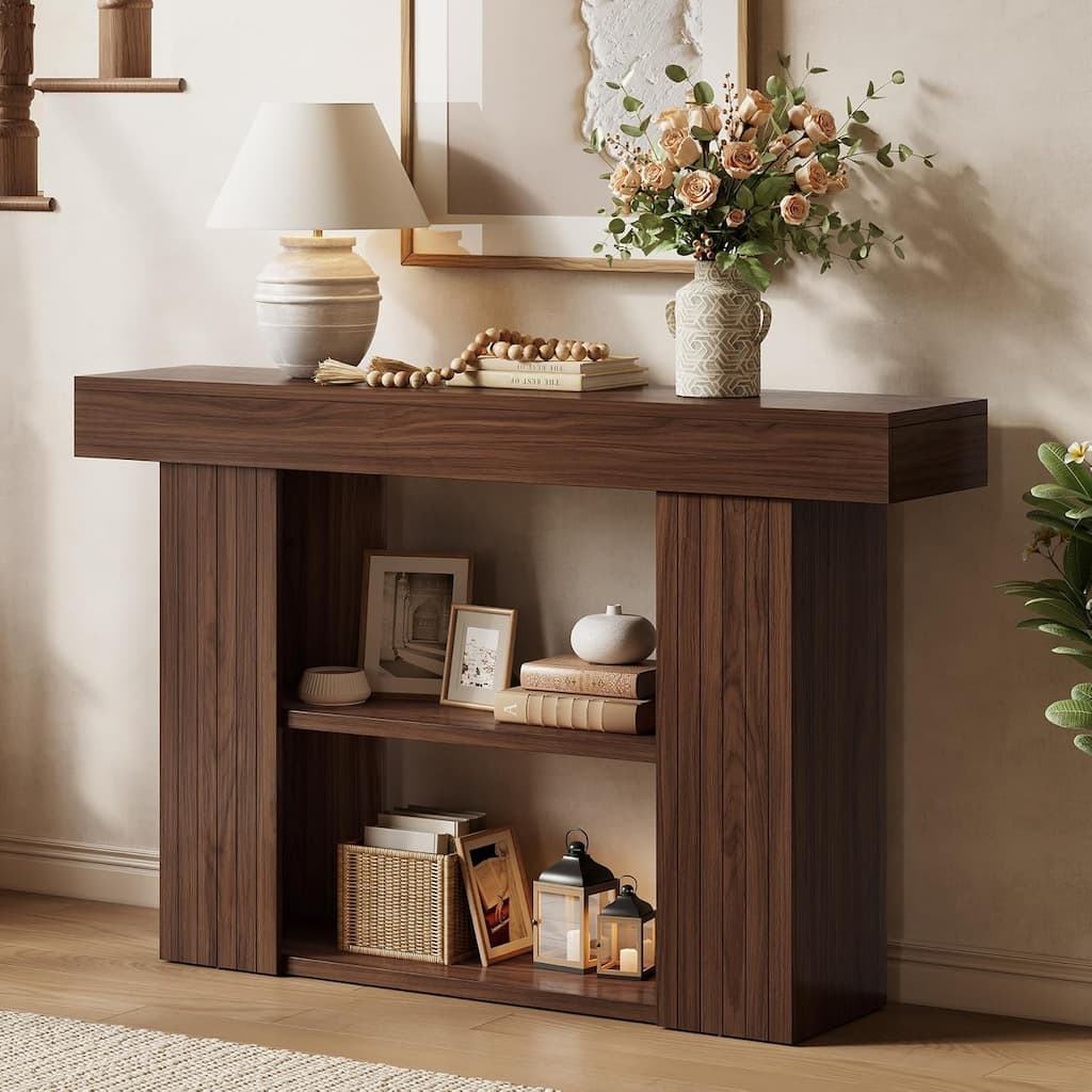 53 Inches Console Table, 3-Tier Entryway Table Behind Sofa Couch with Storage Shelves