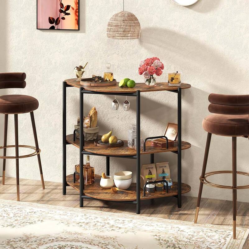 3 Tier Corner Bar Table Wine Bakers Rack w/ Wine Glasses Holder
