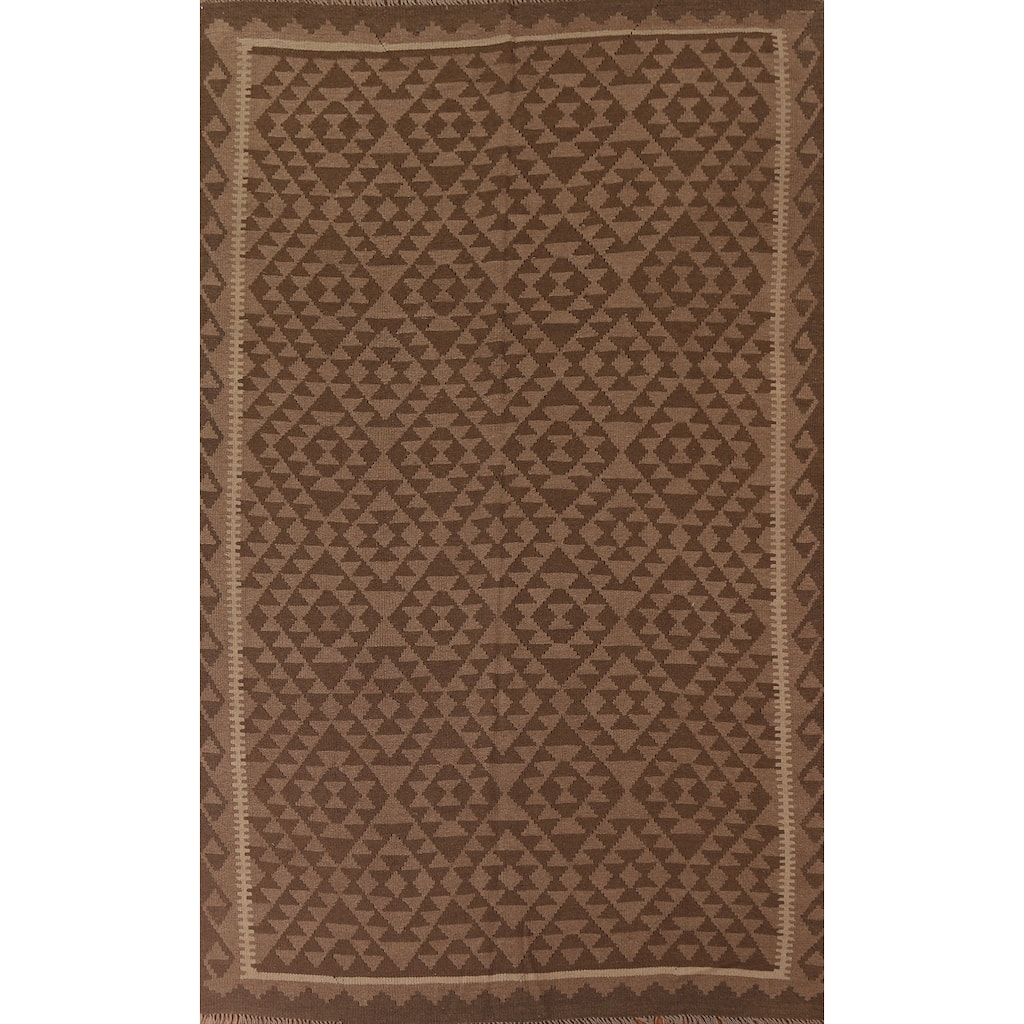 Hand Woven Oriental 100% Wool Carpet Southwestern Geometric Brown Kilim Area Rug - 9' 9'' X 6' 7''
