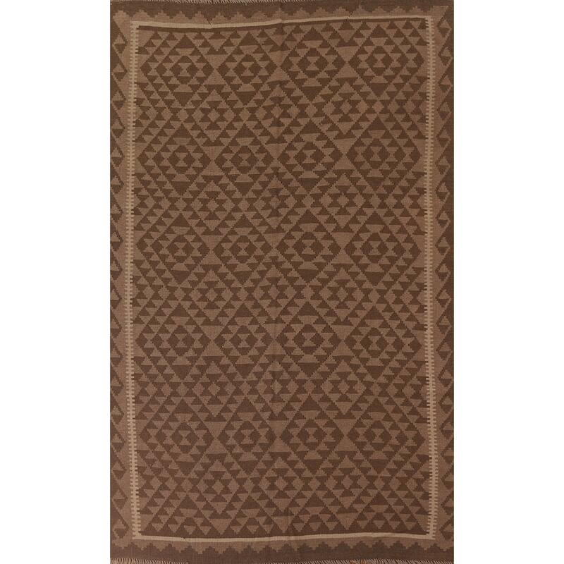 Hand Woven Oriental 100% Wool Carpet Southwestern Geometric Brown Kilim Area Rug - 9' 9'' X 6' 7''