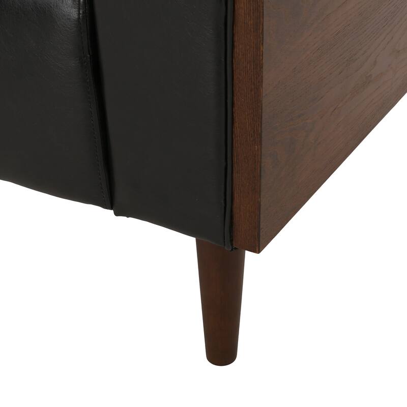 90" Faux Leather Button Tufted 3-seater Sofa with Birch Wood Legs for Living Room