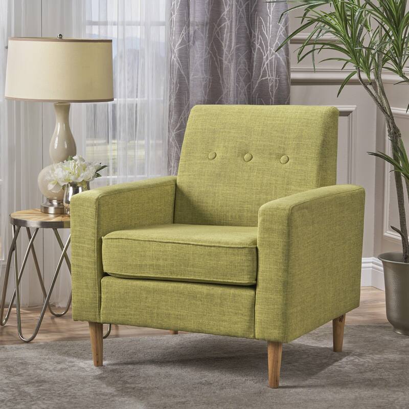 Roomfitters Modern Upholstered Club Chair with Cushioned Seat, Button-Tufted Back and Wooden Legs for Living Spaces, Green