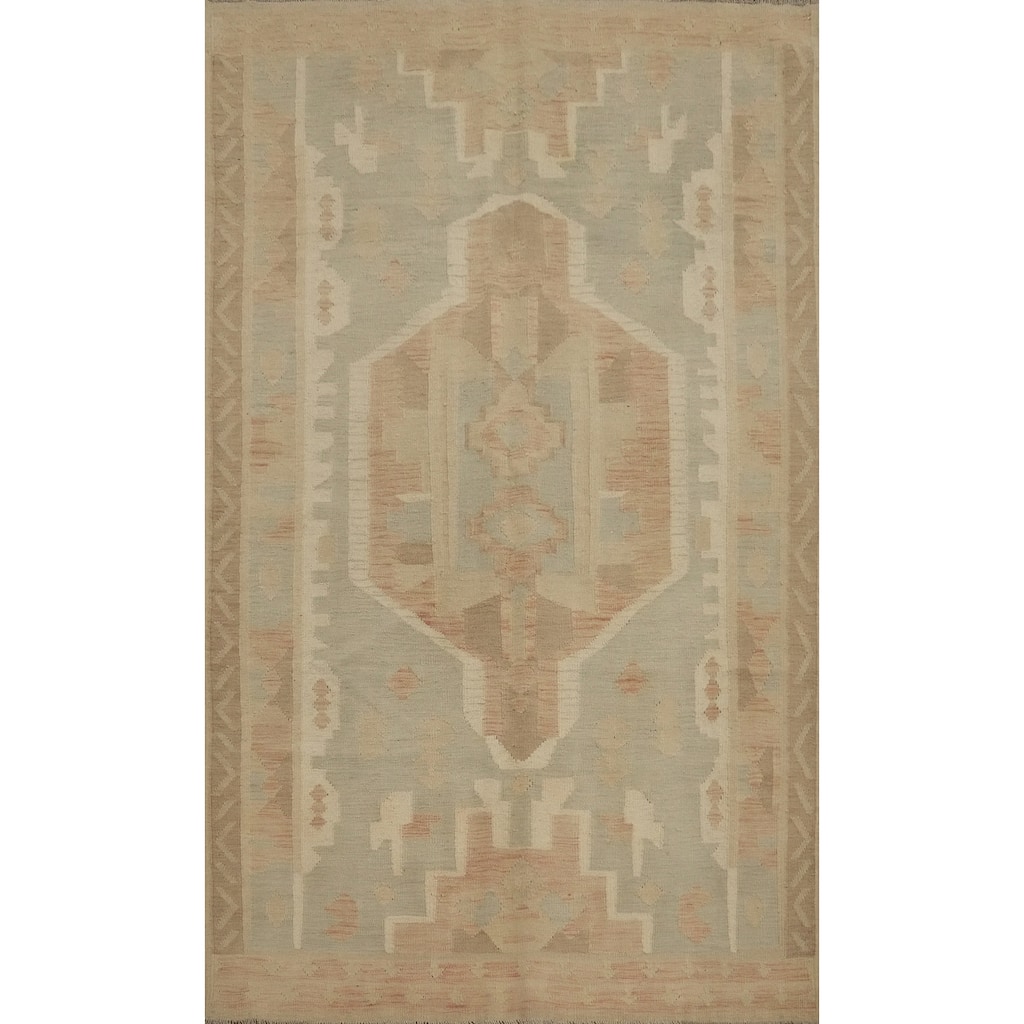 Hand Woven Oriental 100% Wool Carpet Southwestern Tribal Greys & Charcoal Kilim Area Rug - 7' 10'' X 5' 1''