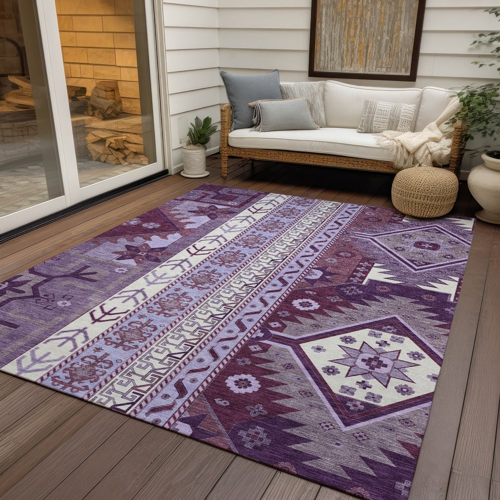 Machine Washable Indoor/ Outdoor Boho Tribal Chantille Rug