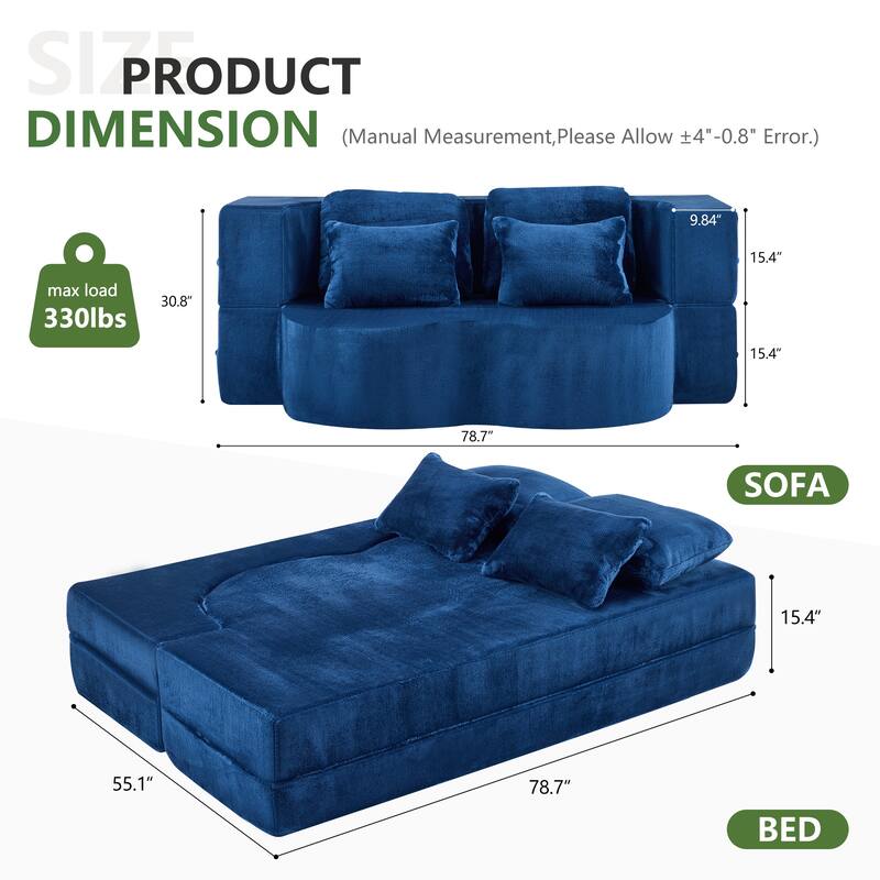 Queen Foldable Sleeper Sofa, Floor Couch Sofa Bed, High-Density Foam Convertible Lounge Sofa Loveseat