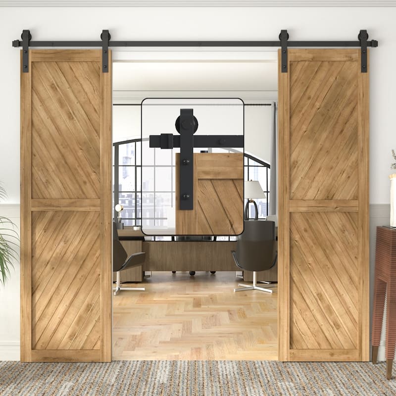 4-14 FT Sliding Barn Door Hardware Track Kit for Double Doors J Style Rollers