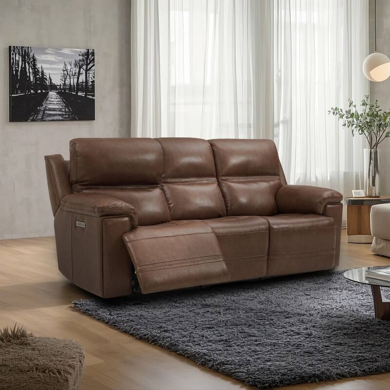 Genuine Leather Dual Power Sofa with Zero Gravity, Adjustable Headrest, Footrest, USB/Type-C - LightBrown