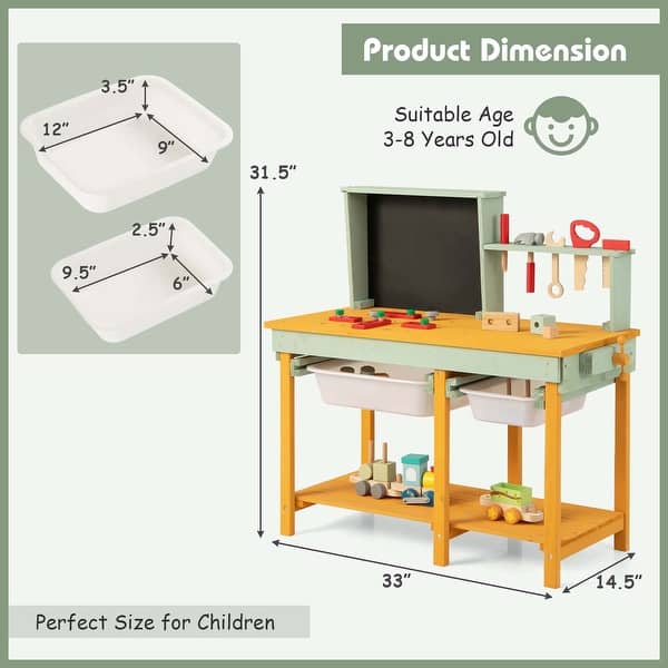 Costway Kids Wooden Toy Workbench with Storage Space & Blackboard Tool - See Details