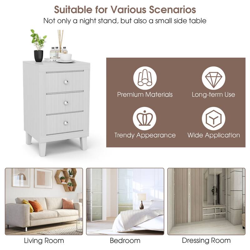 Costway Nightstand Sofa Side Coffee Table with 3 Drawer for Bedroom